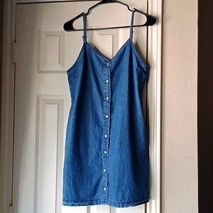 L.A. Hearts Pearl Snap Button Front Spaghetti Strap Denim Dress
